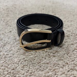 Womens Zara Genuine Leather Black Gold Belt Size 80/Small